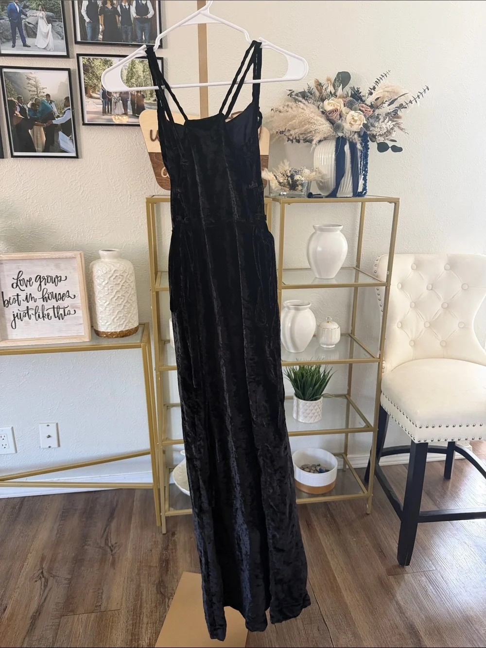 Free People Black Velvet Strappy-Back Jumpsuit